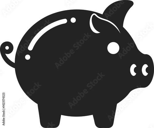 A solid black silhouette of a piggy bank Vector Illustration On Transparent Background