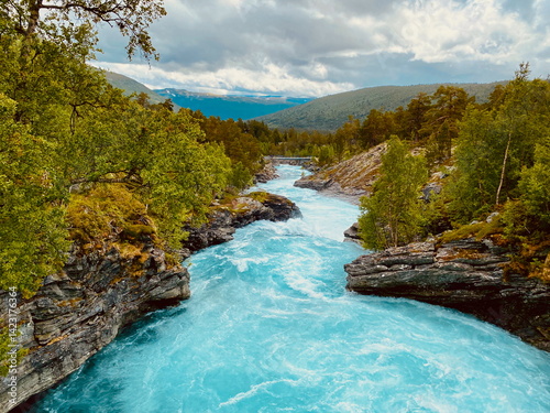 The river Tora flowing through canyon in Reinheimen National Park, Norway