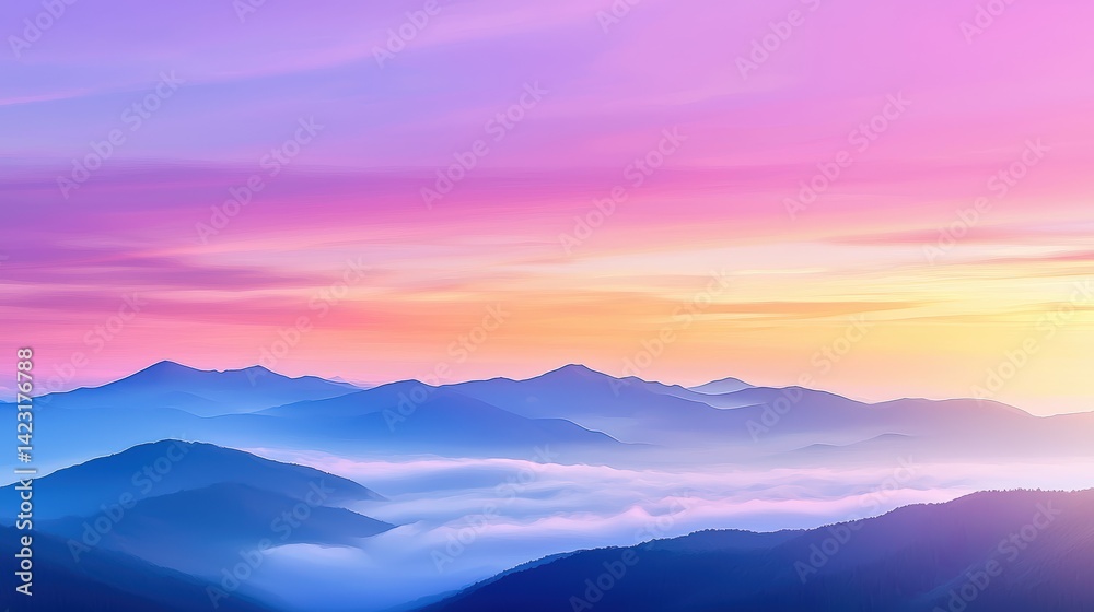 Majestic Mountain Range Shrouded in a Sea of Clouds with Breathtaking Sunrise Colors in the Background Majestic Mountain Range Shrouded in a Sea of Clouds with Breathtaking Sunrise Colors in the Background