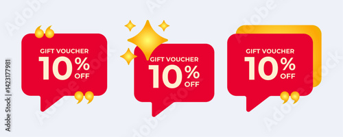red speech bubbles with 10 off gift voucher.