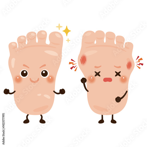 キレイな足と外反母趾になった足のキャラクターイラスト