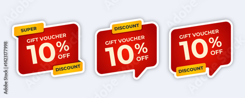 Three red discount labels with 10, 30, 50
off.