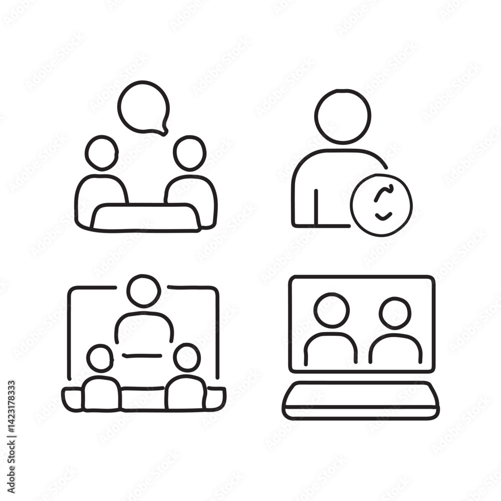 vector illustration of meeting icon elements in one line style vector illustration of meeting icon elements in one line style