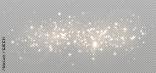 Dust golden sparks and gold stars shine with special light. Vector sparkles on a transparent background. Christmas abstract pattern. Sparkling magical dust particles.