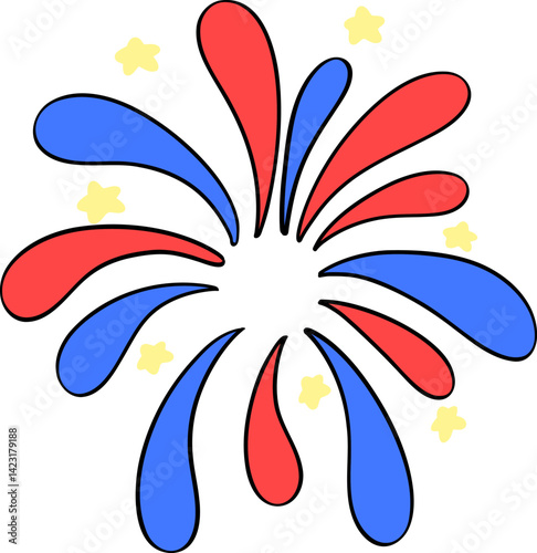 Fireworks for Independence Day Celebration Doodle Outline