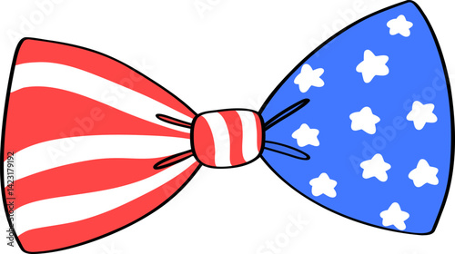 Cute Bow in American Flag Pattern Doodle Outline