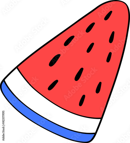 Watermelon in American Flag Pattern Doodle Outline