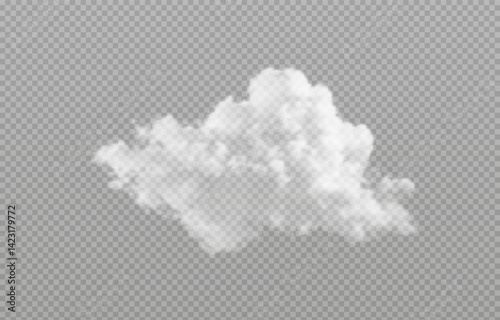 Vector realistic cloud, smoke or fog on isolated transparent background. Cloud png. Smoke png