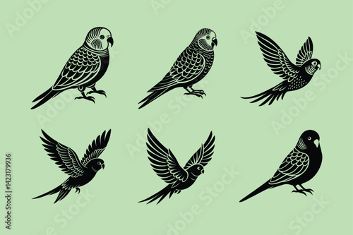 Budgerigar (Budgie) bird, silhouette vector illustration