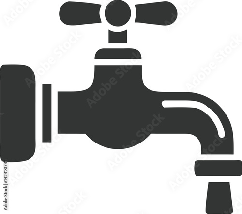 Dark Gray Water Faucet Icon with Handle on a Transparent Background Simple