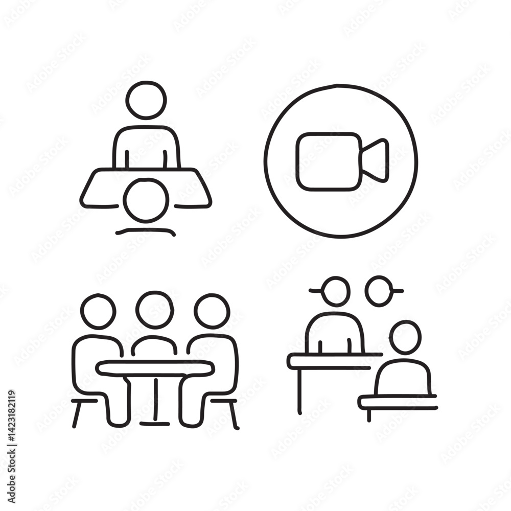 vector illustration of meeting icon elements in one line style vector illustration of meeting icon elements in one line style