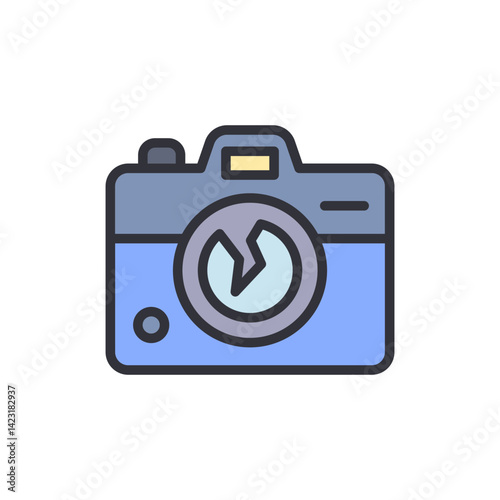 Broken camera colored icons, minimalist vector illustration ,simple transparent graphic element .Isolated on white background