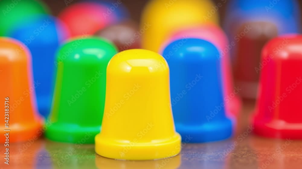 Colorful game pieces in same shape but different colors, board game and society related Colorful game pieces in same shape but different colors, board game and society related