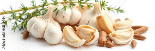 Fresh garlic bulb with individual cloves isolated on a white background, antioxidant, aromatic