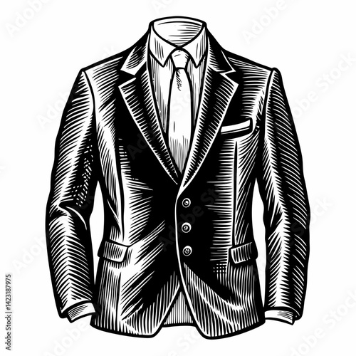 Classic Engraved Suit Illustration Vintage Formalwear  Art