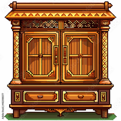 Ornate Wooden Cabinet Vintage Intricate Design with Decorative Elements