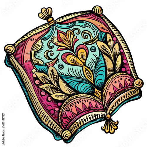 Ornate Decorative Pillow with Intricate Floral Pattern Design 