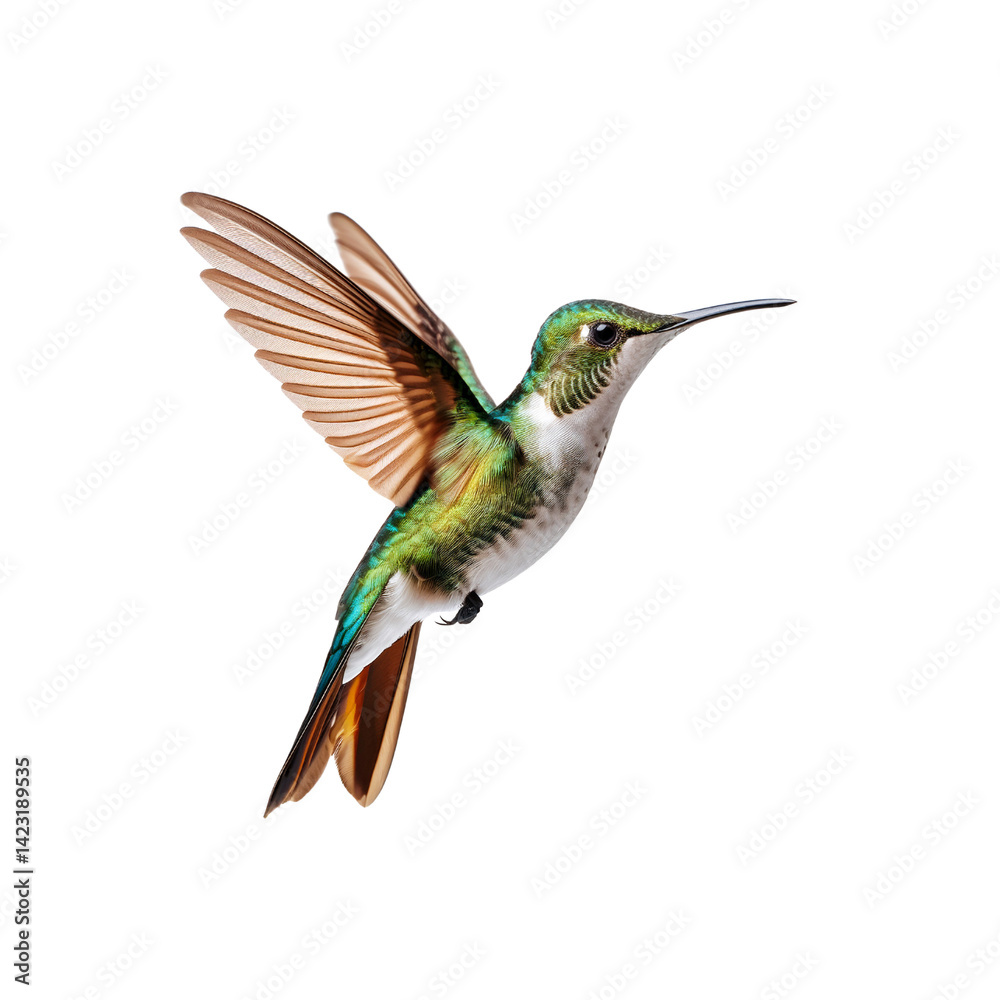 Fototapeta premium Broad Billed Hummingbird. Flying in mid-air isolated on transparent background.