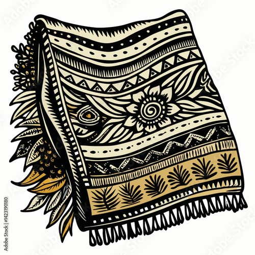 Intricately Designed Boho Blanket with Floral and Geometric Patterns