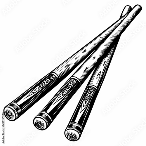  Illustration of Vintage Drumsticks Crossed on White Background