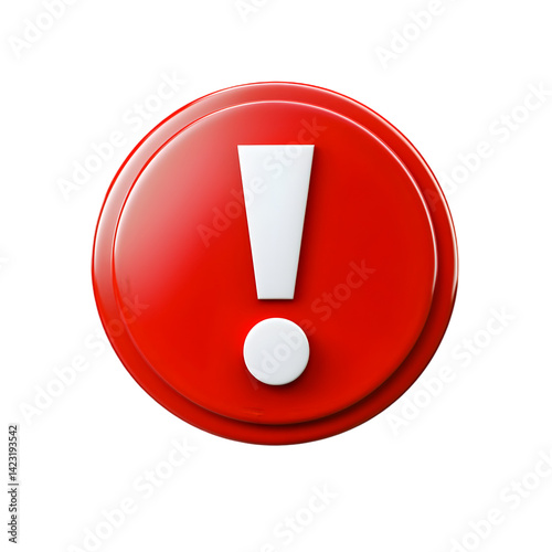 Red exclamation mark on circular button against white background
