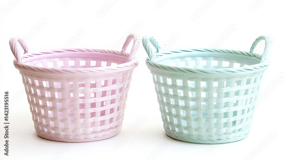 Pastel Color Baskets on a White Background Pastel Color Baskets on a White Background