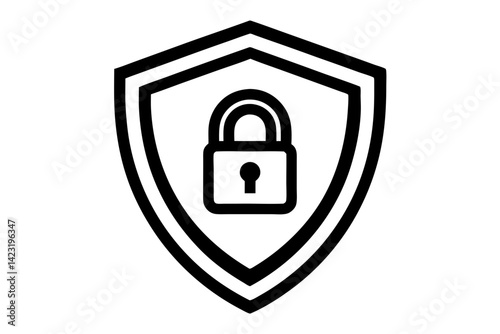 Secure Padlock with Shield Vector Line Design