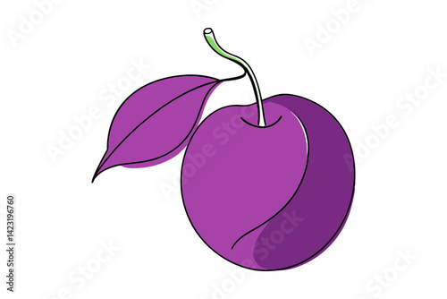 Plum with Leaf Outline Drawing Vector
