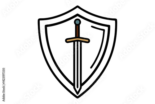 Sword with Shield Minimalist Line Drawing