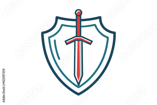 Sword and Shield Icon Line Drawing Vector