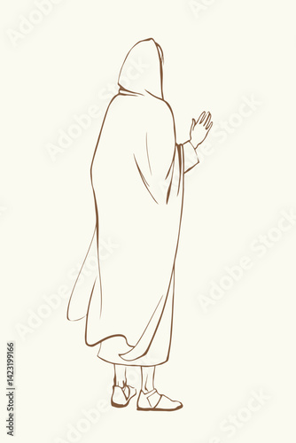 Vector drawing. The man in the coat. Back view