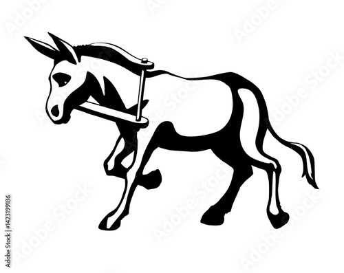 Vector drawing. Cute old mule