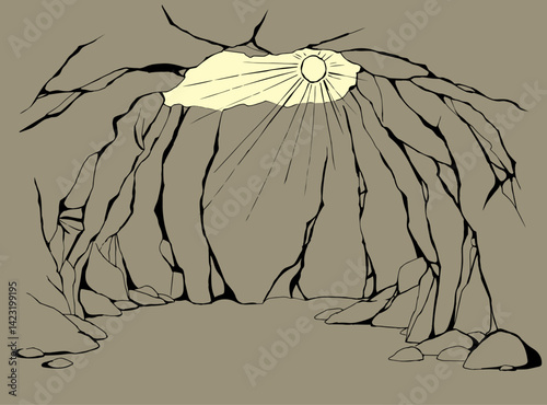 Vector drawing. Underground pit cave