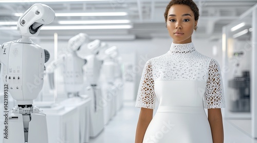 Future fashion and Ai robots with futuristic design in fashion industry combining future fashion innovation and future fashion technology. Ai in fashion, futuristic fashion industry
