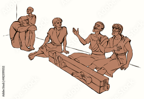 Paul and Silas in prison. Vector drawing