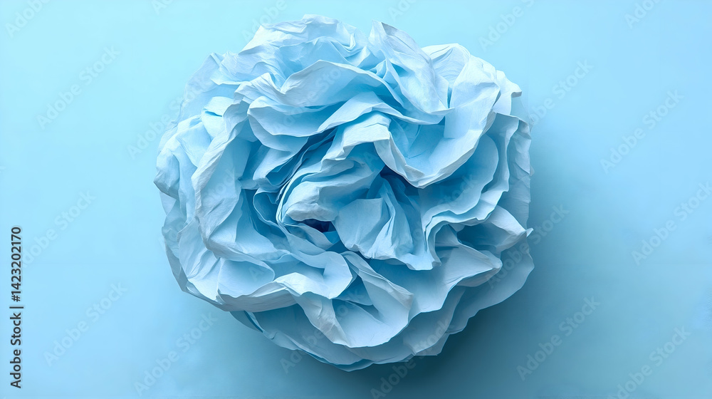Fototapeta premium Light blue flower with delicate paper petals on a smooth matching colored background