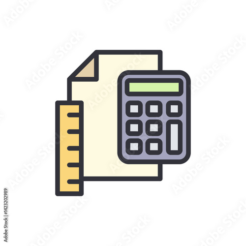 Calculation colored icons, minimalist vector illustration ,simple transparent graphic element .Isolated on white background