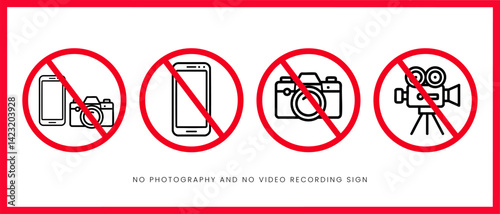 No photography. no video recording warning sign,  Set Collections, design vector illustration