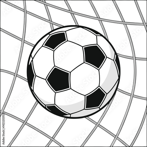 3d Soccer football ball in goal net isolated on white 