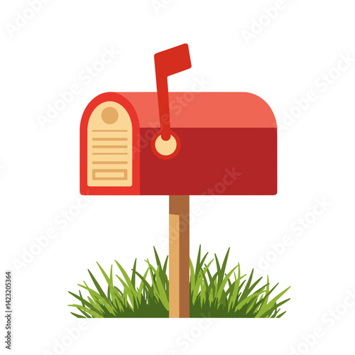 Red mailbox on grass ground