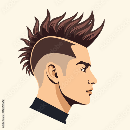 Stylish young man with mohawk hairstyle on plain background