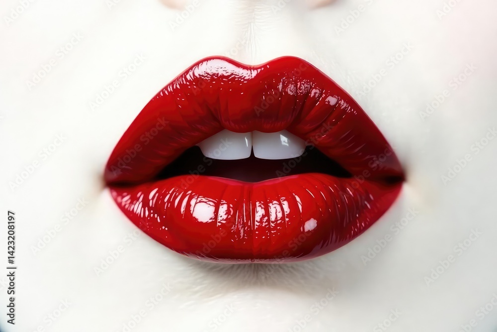 Fototapeta premium Full shot luscious red lips against pure white, product, minimal, focus