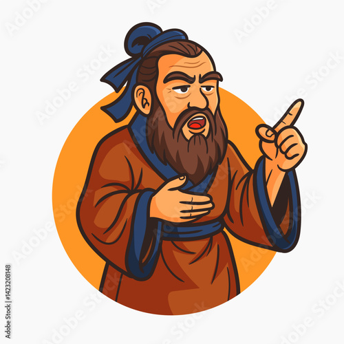 Confucius, teachers day. Cartoon Character Man Confucius East Asian Philosopher Concept on a Chinese Traditional