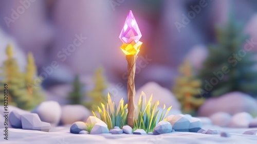 Magical staff in winter landscape photo