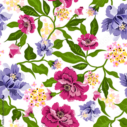 Floral texture pattern with pink flowers. 