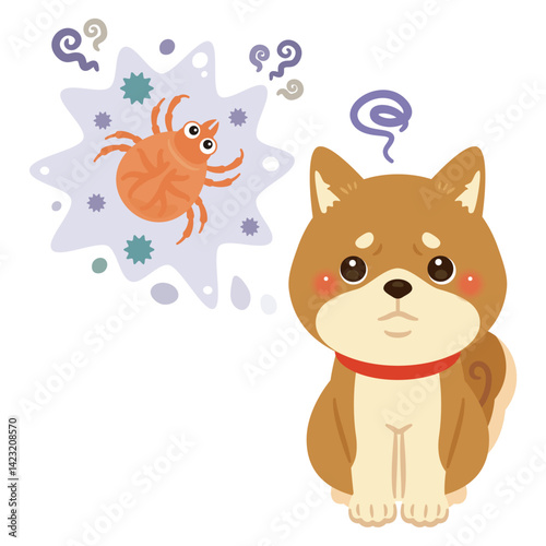 害虫に悩む柴犬のイラスト