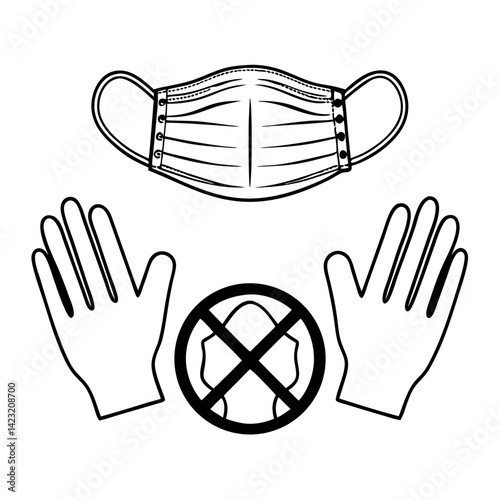 Medical mask and gloves icon. Public hygiene essentials vector.