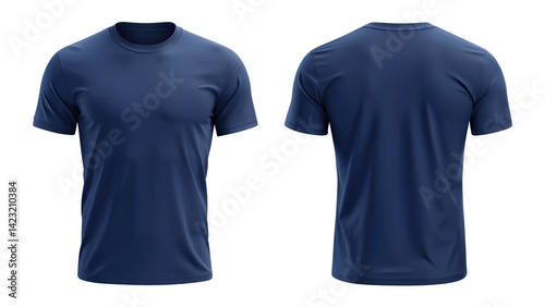 navy blue blank t shirt template from two sides isolated on transparent white background, clipping path