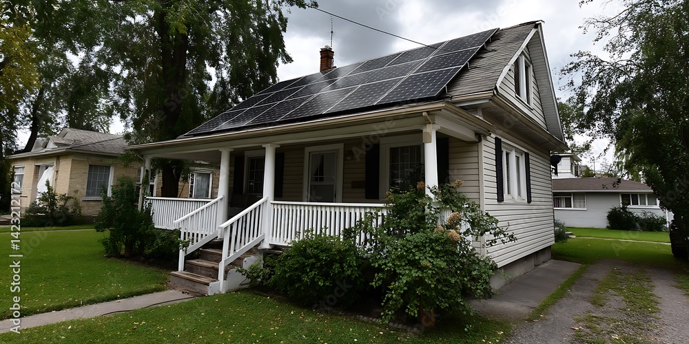 Suburban Home with Solar Panels