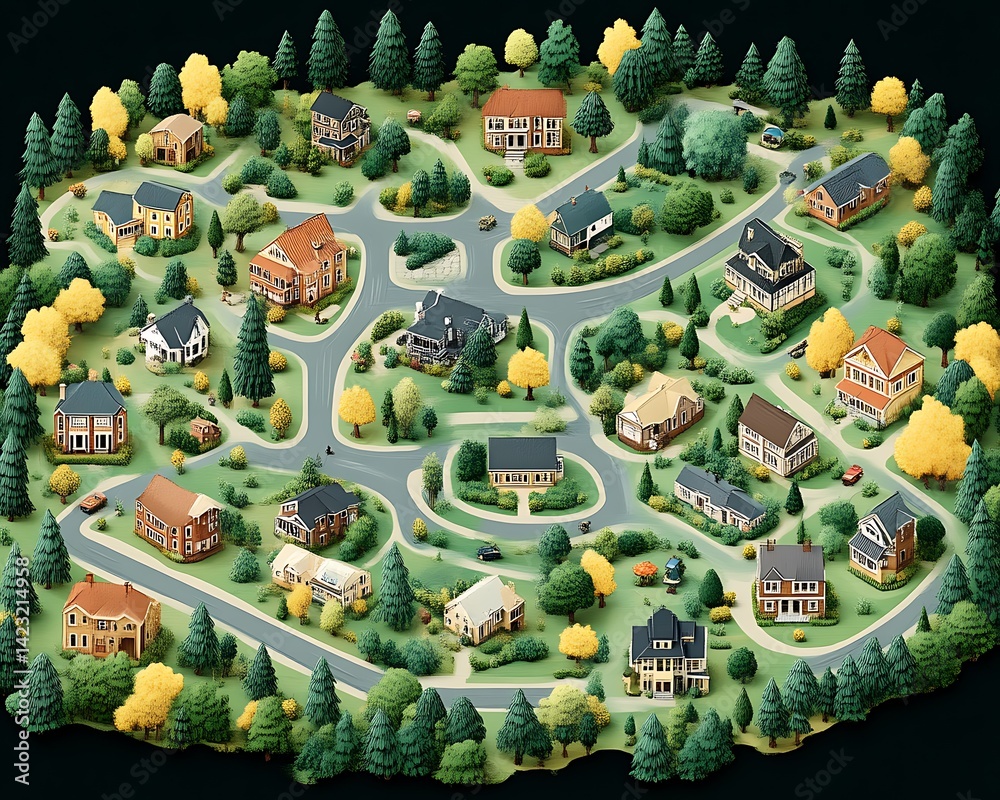 Suburban Map, Autumn, Town, Layout
